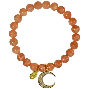 Precious Peach Moonstone CZ Moonlight 8mm Stretch Bracelet (Goldtone)