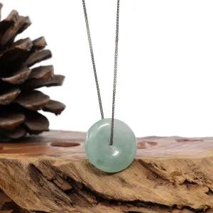 "Good Luck Button" Necklace Ice Green Jadeite Jade Pendant Necklace