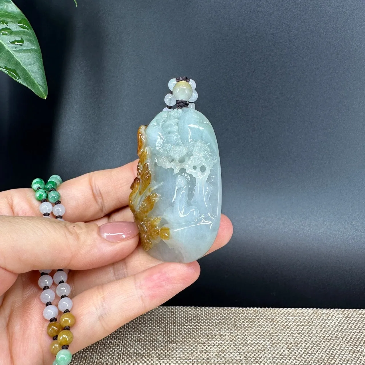 RealJade® Co.  Genuine Burmese Jadeite Jade Yellow Green Guanyin Pendant Necklace