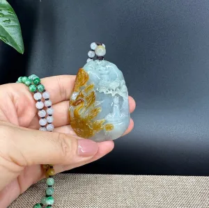 RealJade® Co.  Genuine Burmese Jadeite Jade Yellow Green Guanyin Pendant Necklace