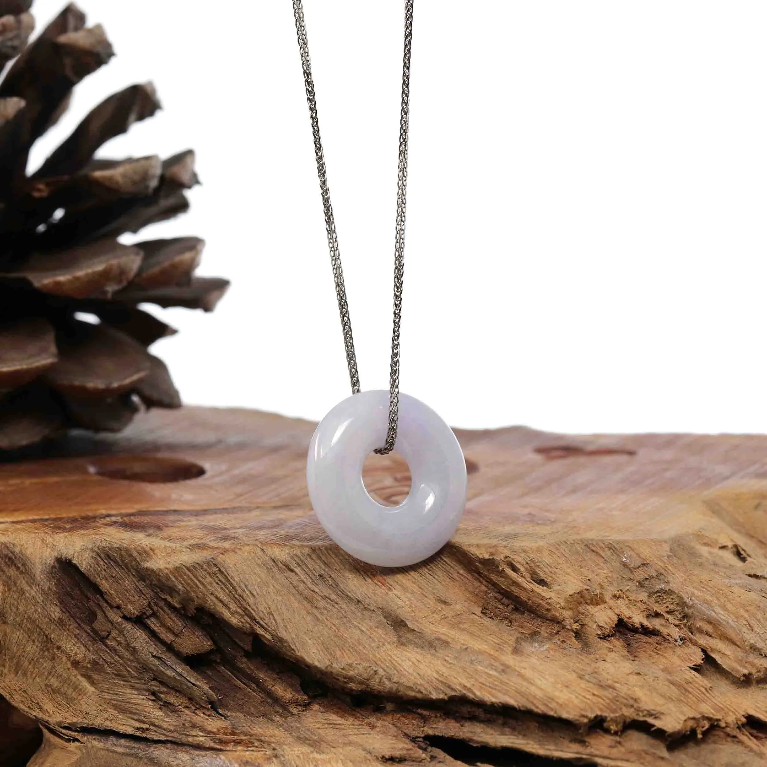 RealJade Co.® "Good Luck Button" Necklace Lavender Jadeite Jade Pendant