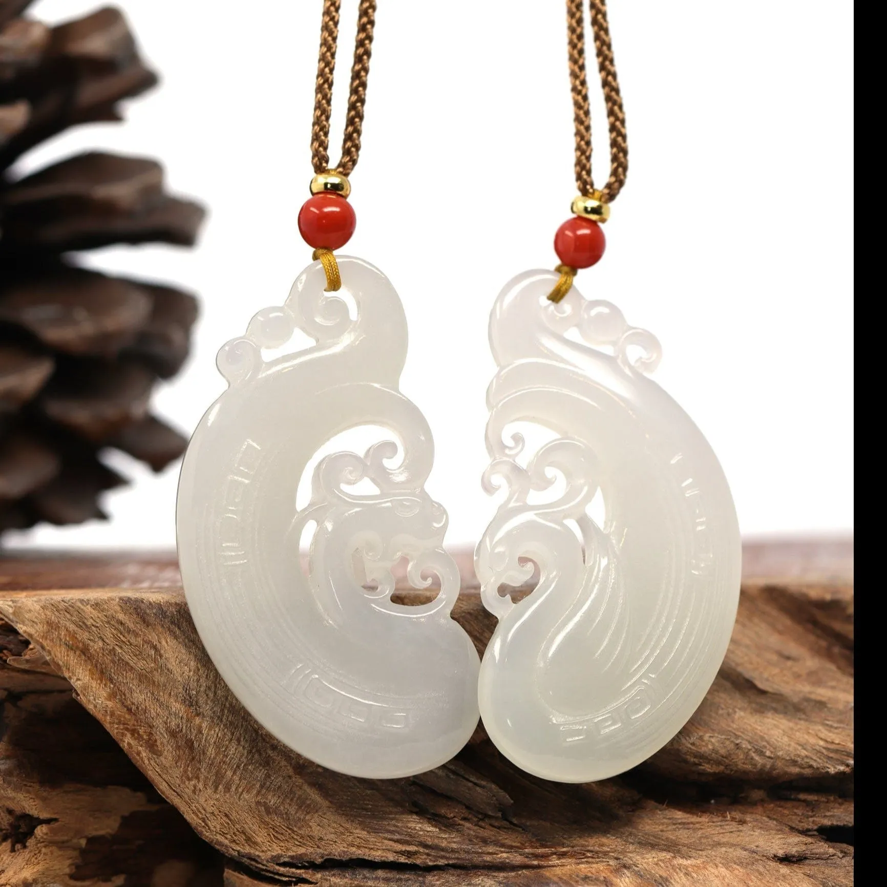 RealJade® "Classic Dragon & Phoenix" Genuine HeTian White Nephrite Jade LongFeng Pendant Necklace