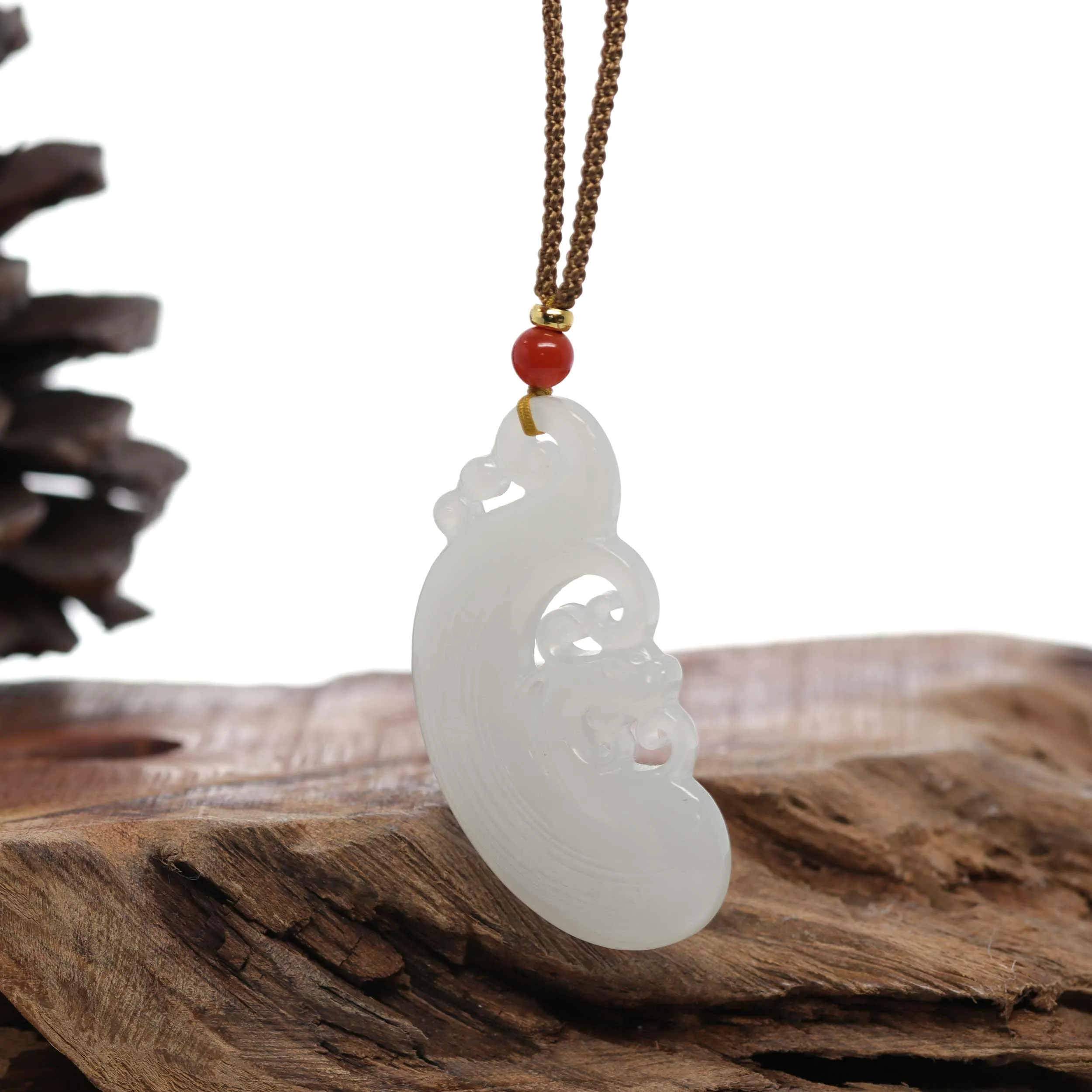 RealJade® "Classic Dragon & Phoenix" Genuine HeTian White Nephrite Jade LongFeng Pendant Necklace