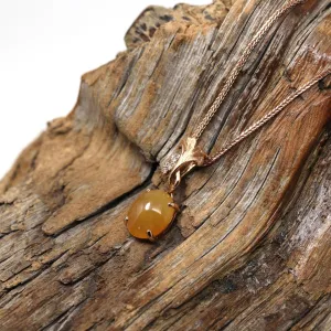 RealJade® "Ginkgo Leaf Yellow Jadeite"18k Rose Gold Jadeite jade Diamond Pendant Necklace