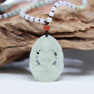 RealJade® "Goddess of Compassion: Guan Yin" Genuine HeTian White Nephrite Jade GuanYin Carving Pendant Necklace