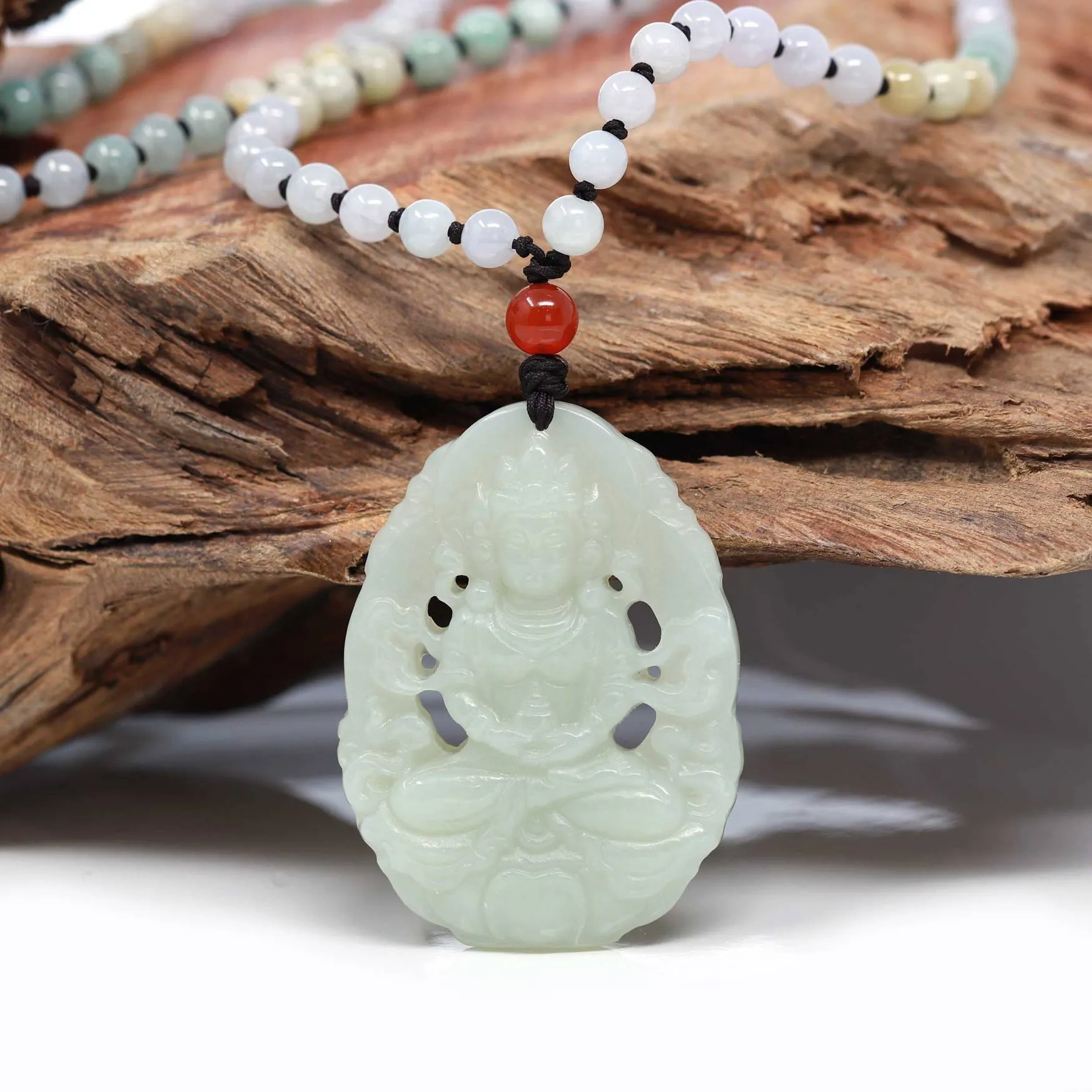 RealJade® "Goddess of Compassion: Guan Yin" Genuine HeTian White Nephrite Jade GuanYin Carving Pendant Necklace