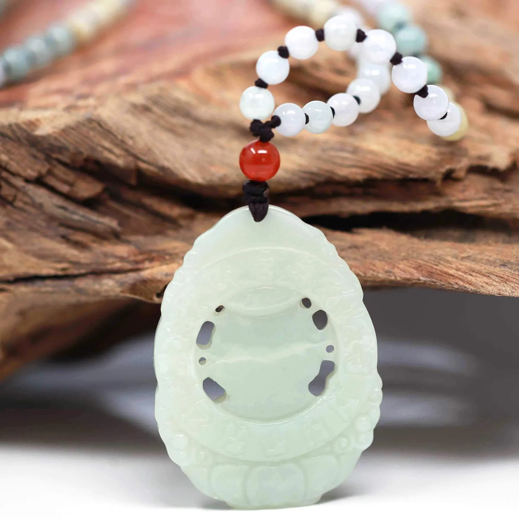 RealJade® "Goddess of Compassion: Guan Yin" Genuine HeTian White Nephrite Jade GuanYin Carving Pendant Necklace