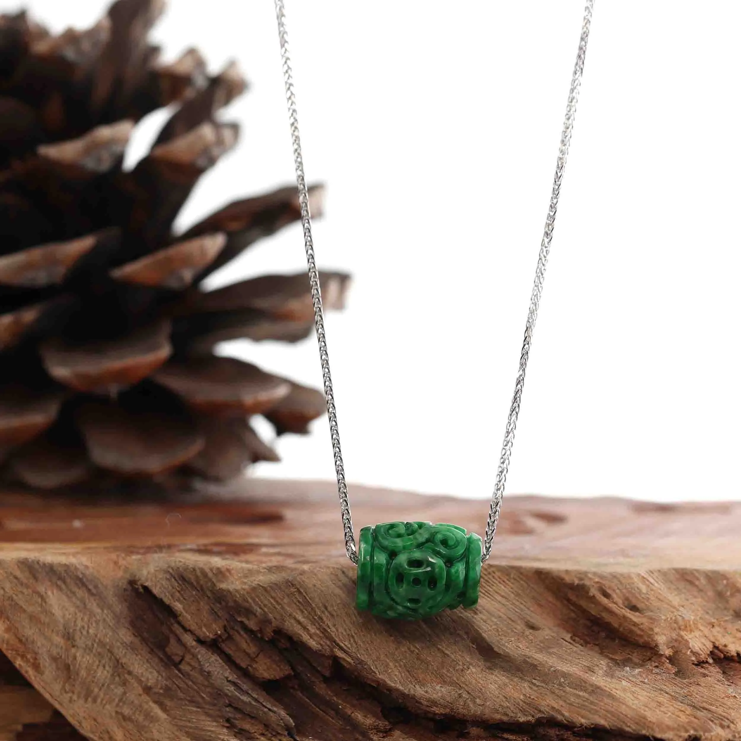 RealJade® "Good Luck Button" Necklace Green Jadeite Jade Lucky TongTong Pendant Necklace