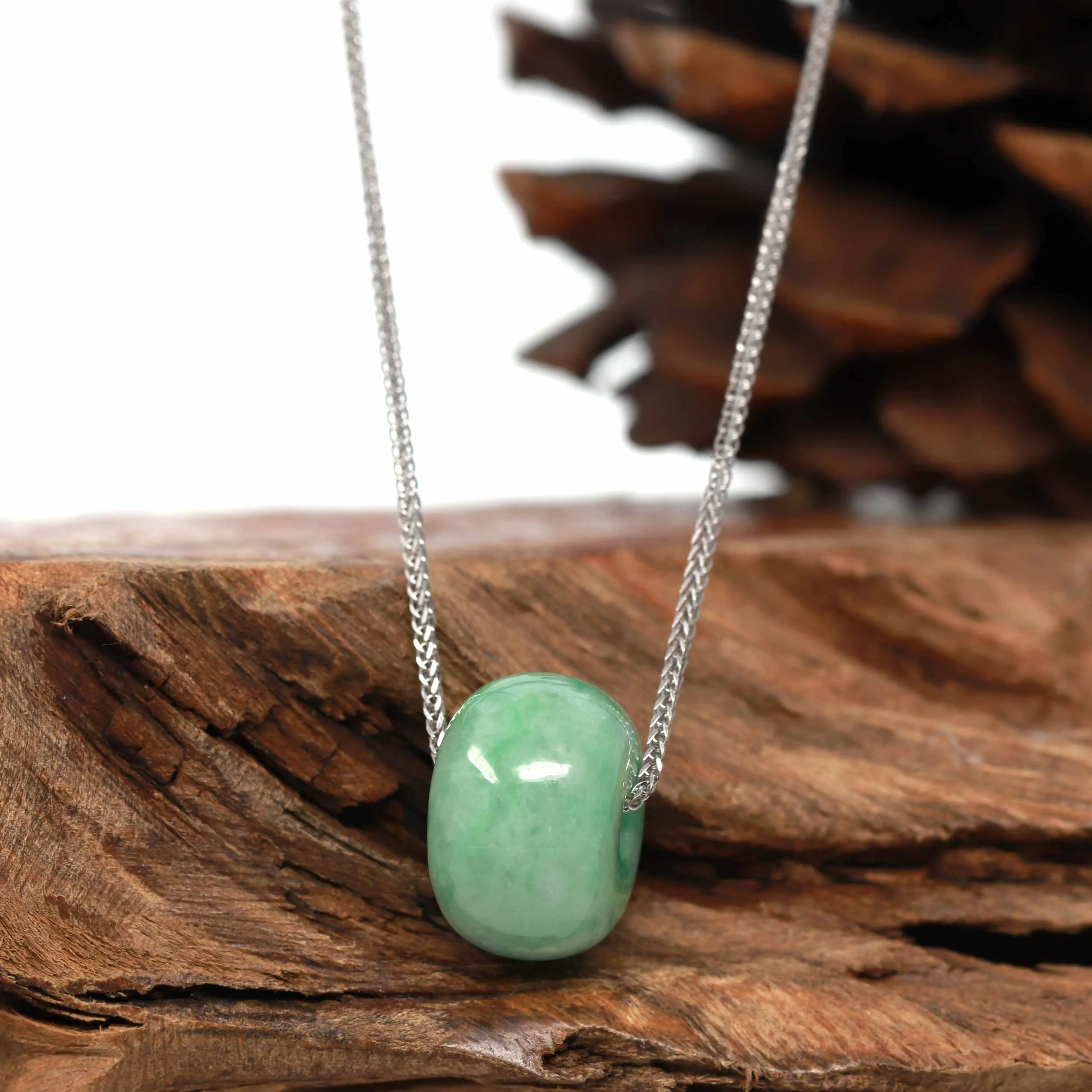 RealJade "Good Luck Button" Necklace Real Rich Green Jade Lucky KouKou Pendant Necklace