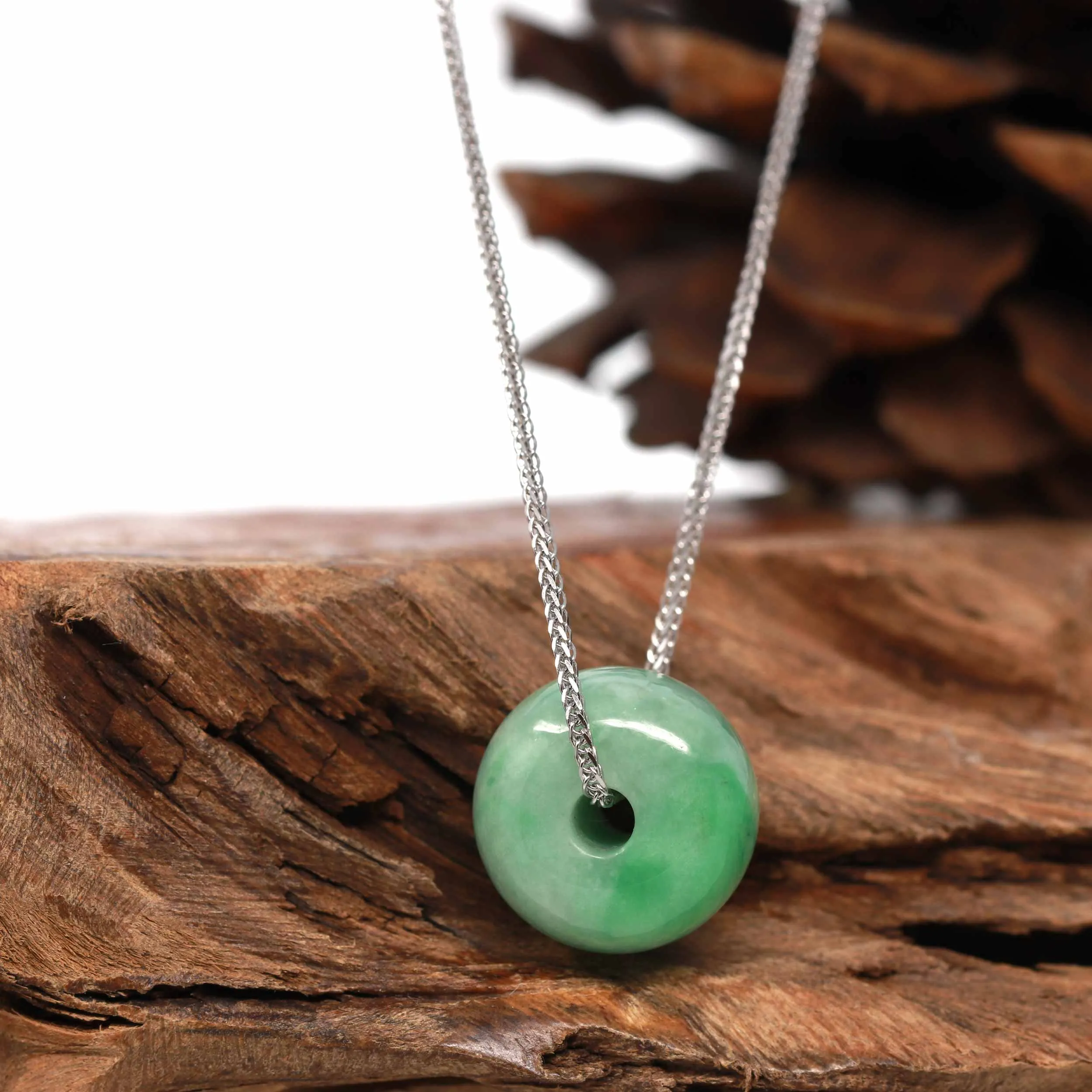 RealJade "Good Luck Button" Necklace Real Rich Green Jade Lucky KouKou Pendant Necklace
