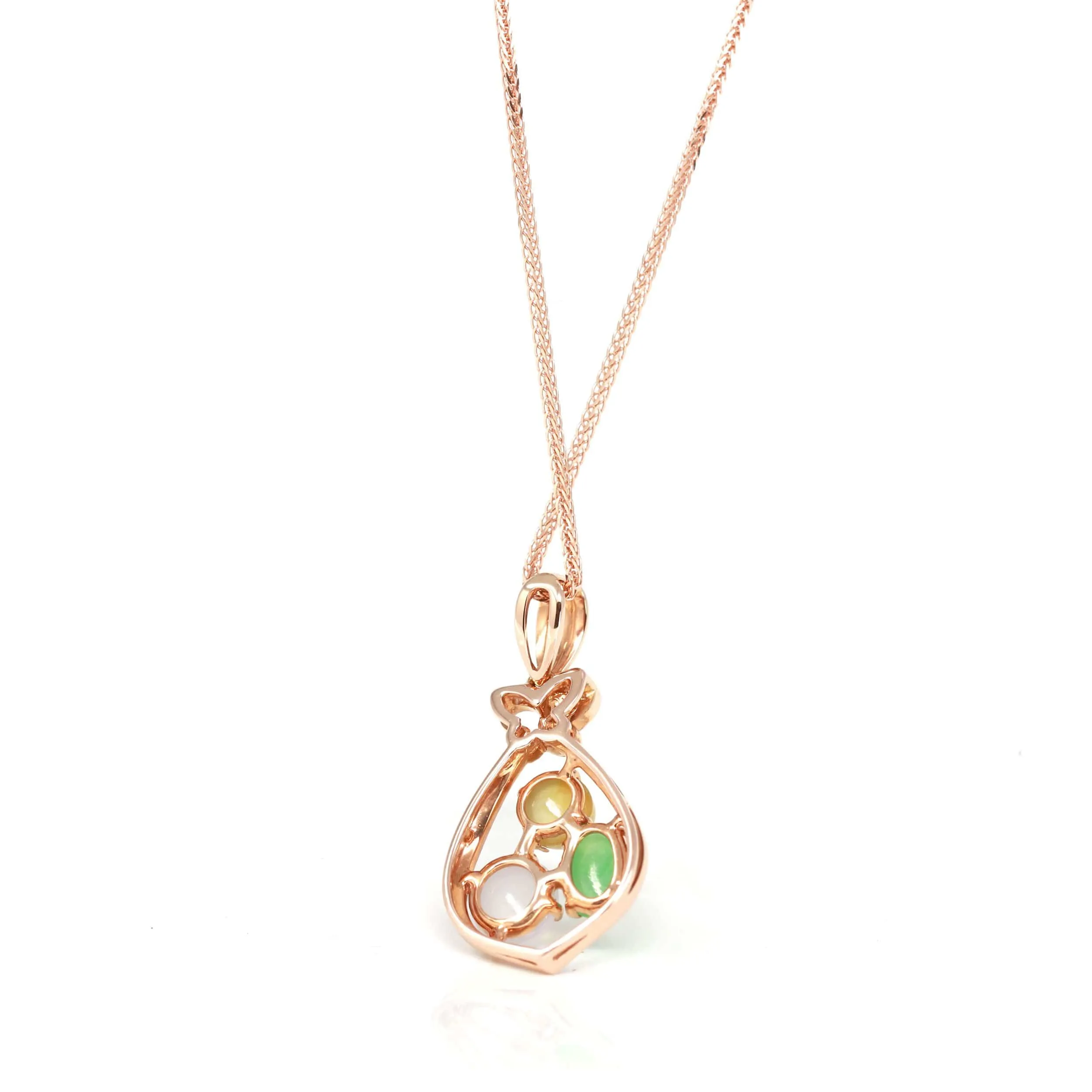 RealJade® "Money Sack" 18k Rose Gold Multi-Colored Jadeite Jade Diamond Pendant Necklace