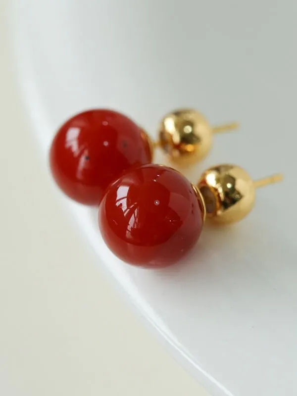 Red Onyx Stud Earrings
