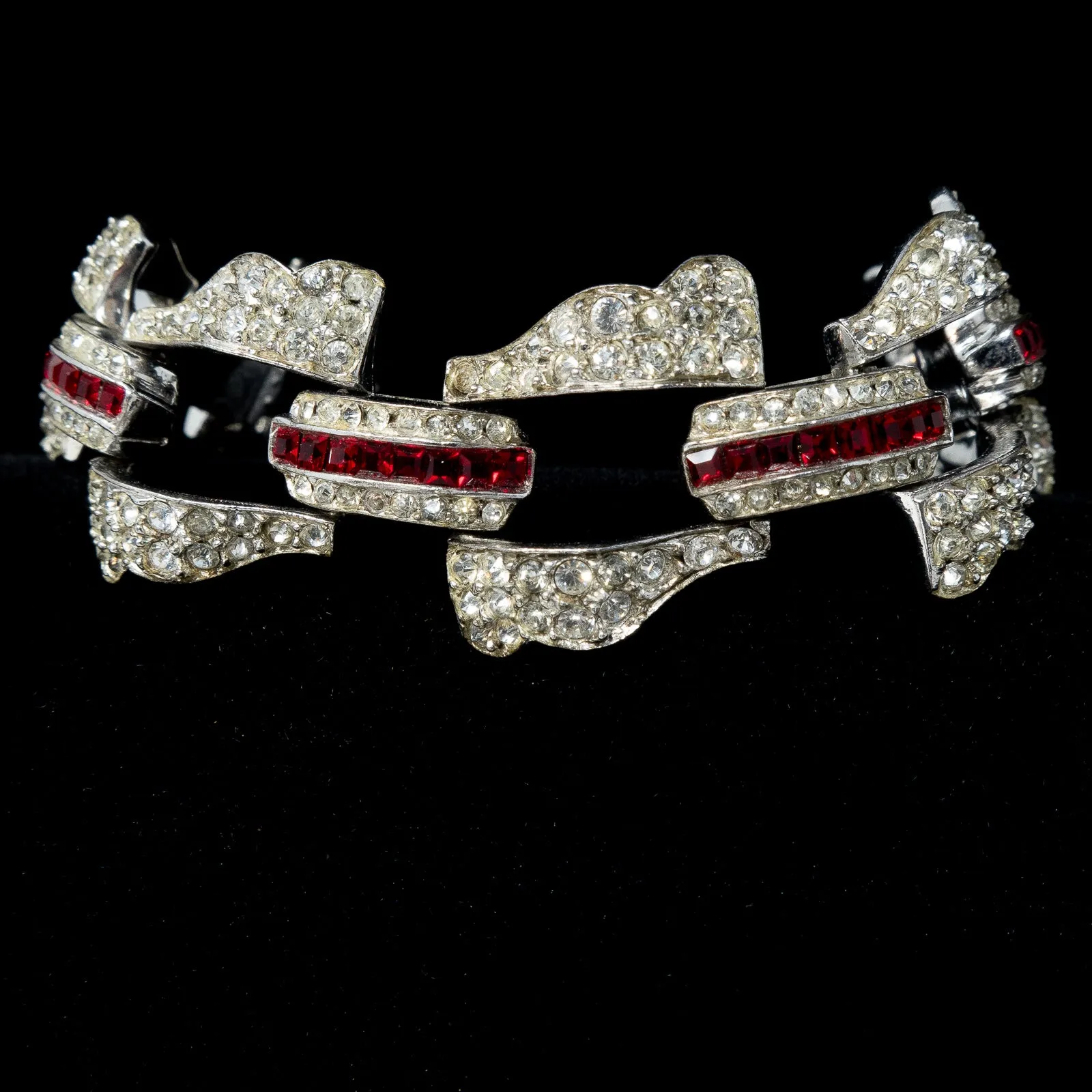 Red Rhinestone Sterling Silver Bracelet