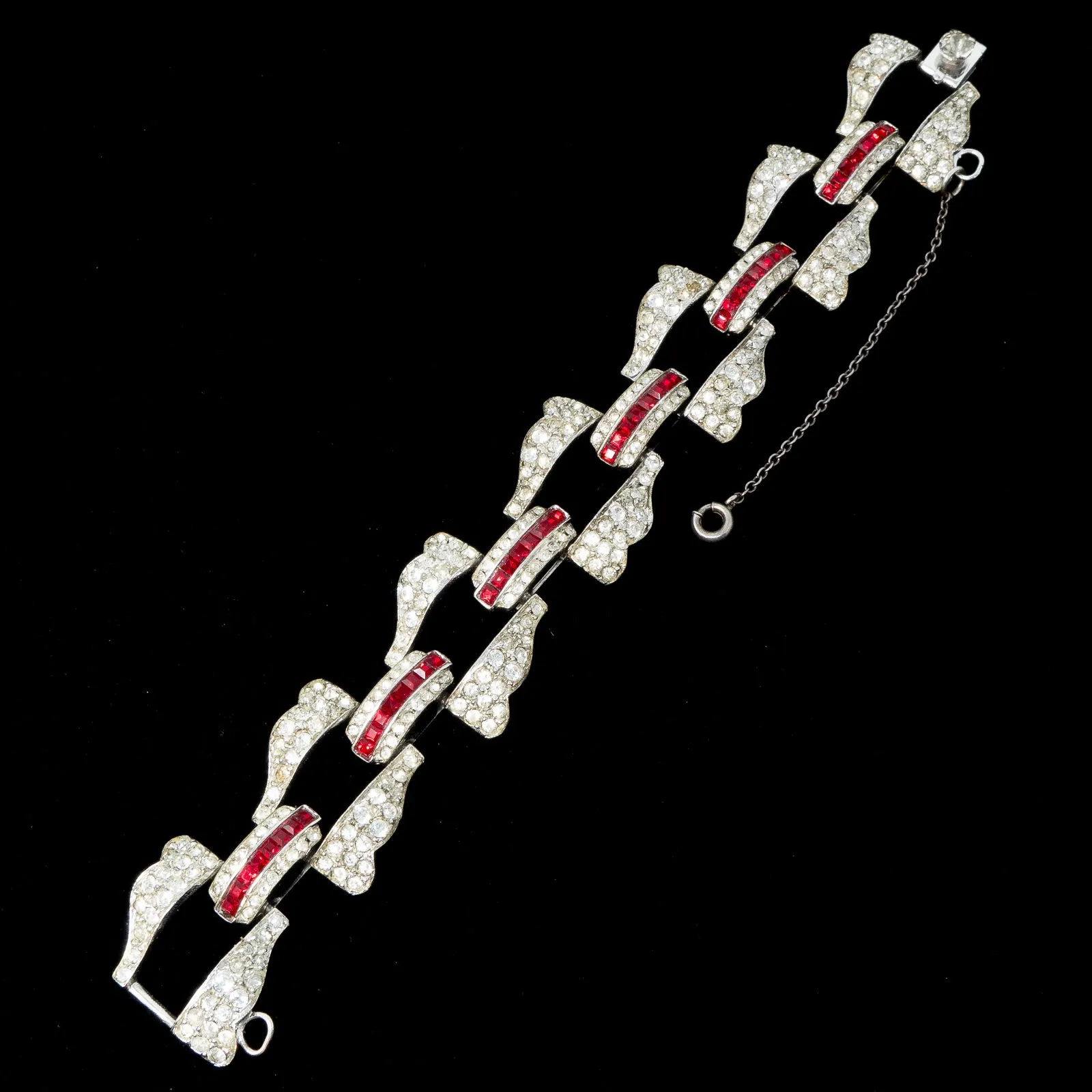 Red Rhinestone Sterling Silver Bracelet