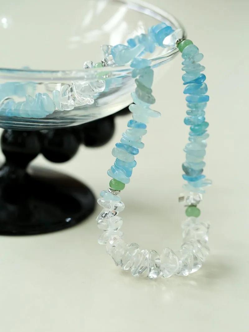 Refreshing Aquamarine Irregular Stone Beaded Necklace