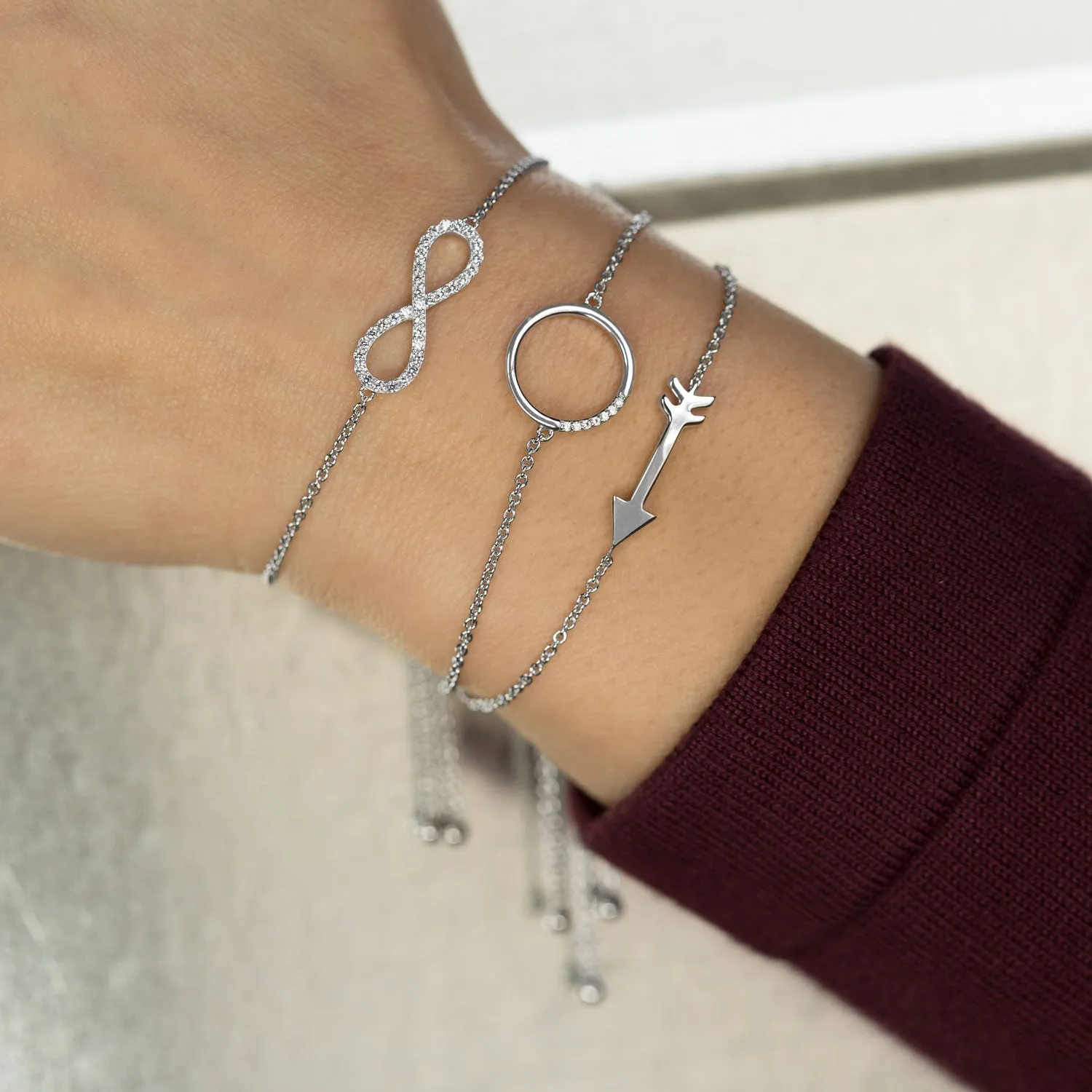 Rhodium Plated CZ Circle Friendship Bolo Bracelet