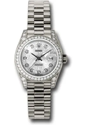 Rolex White Gold Lady-Datejust 26mm - 42 Diamond Bezel - Silver Jubilee Diamond Dial - President Bracelet - 179159 sjdp