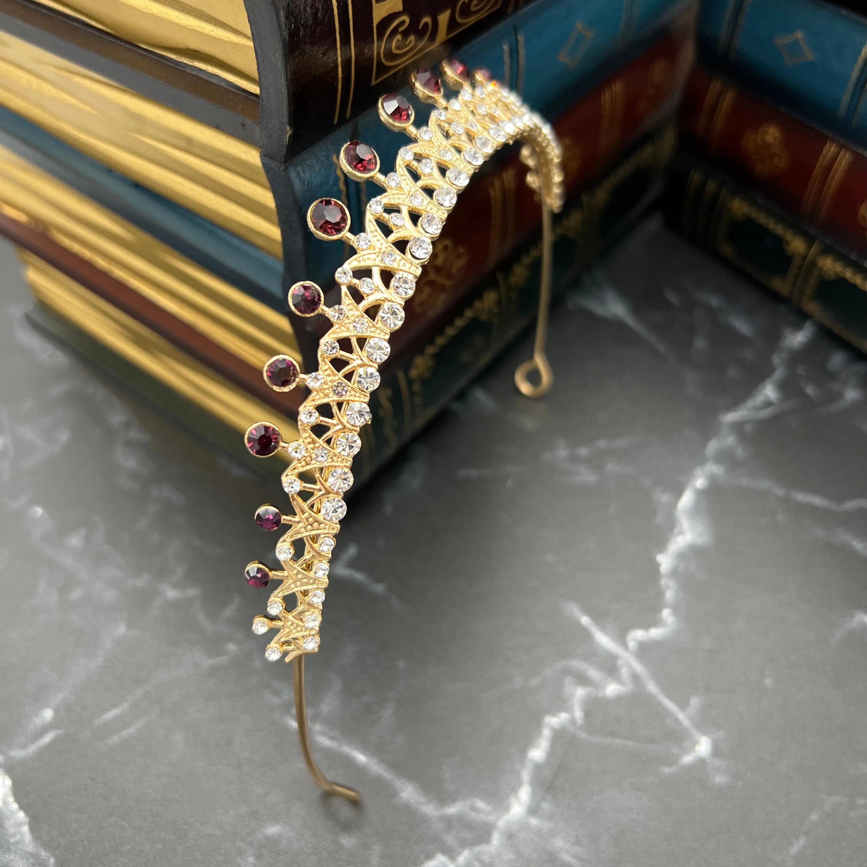 Rory's Tiara in Gold with Purple Maroon Color Crystals