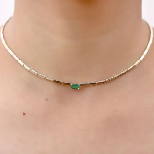 Rose gold Coloured Chain With Green Emerald