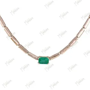 Rose gold Coloured Chain With Green Emerald