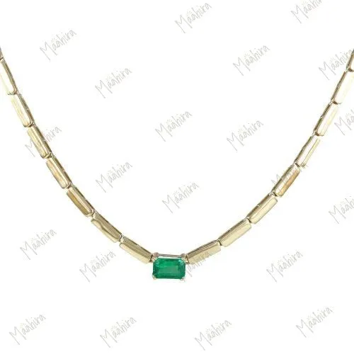 Rose gold Coloured Chain With Green Emerald