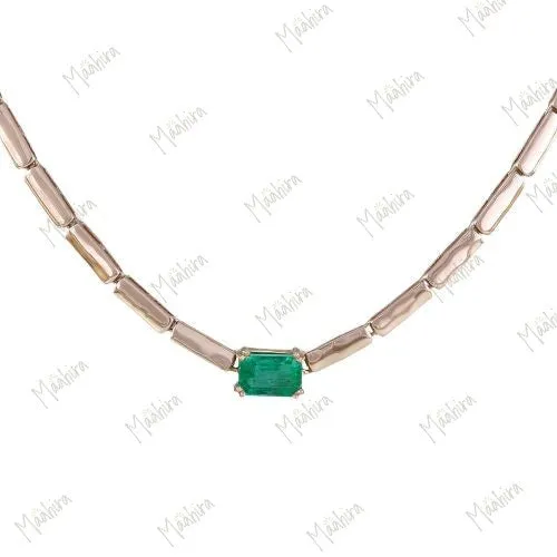 Rose gold Coloured Chain With Green Emerald