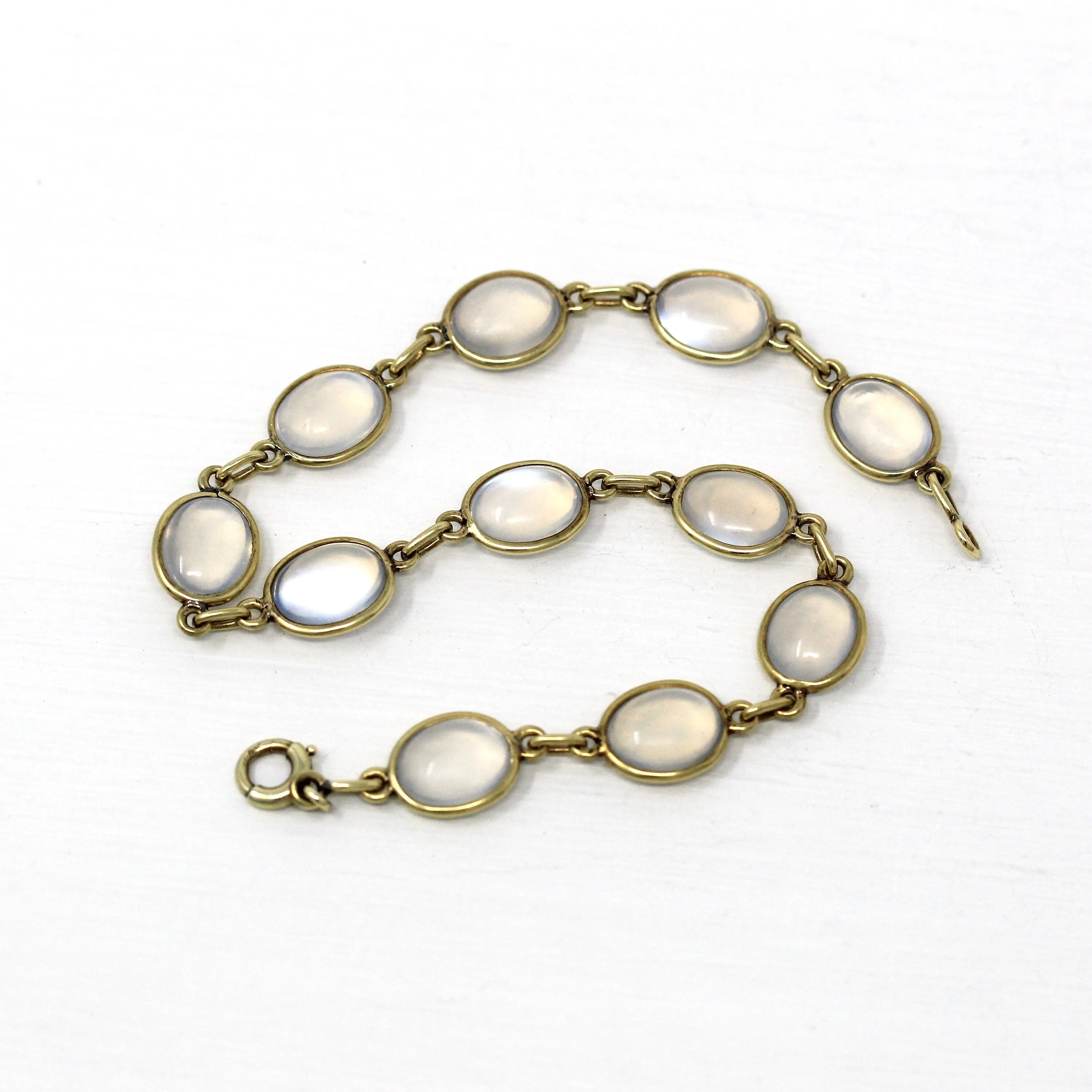 Sale - Genuine Moonstone Bracelet - Retro 14k Yellow Gold Cabochon Cut 14.90 CTW Gemstones - Vintage Circa 1940s Era Statement Fine Jewelry