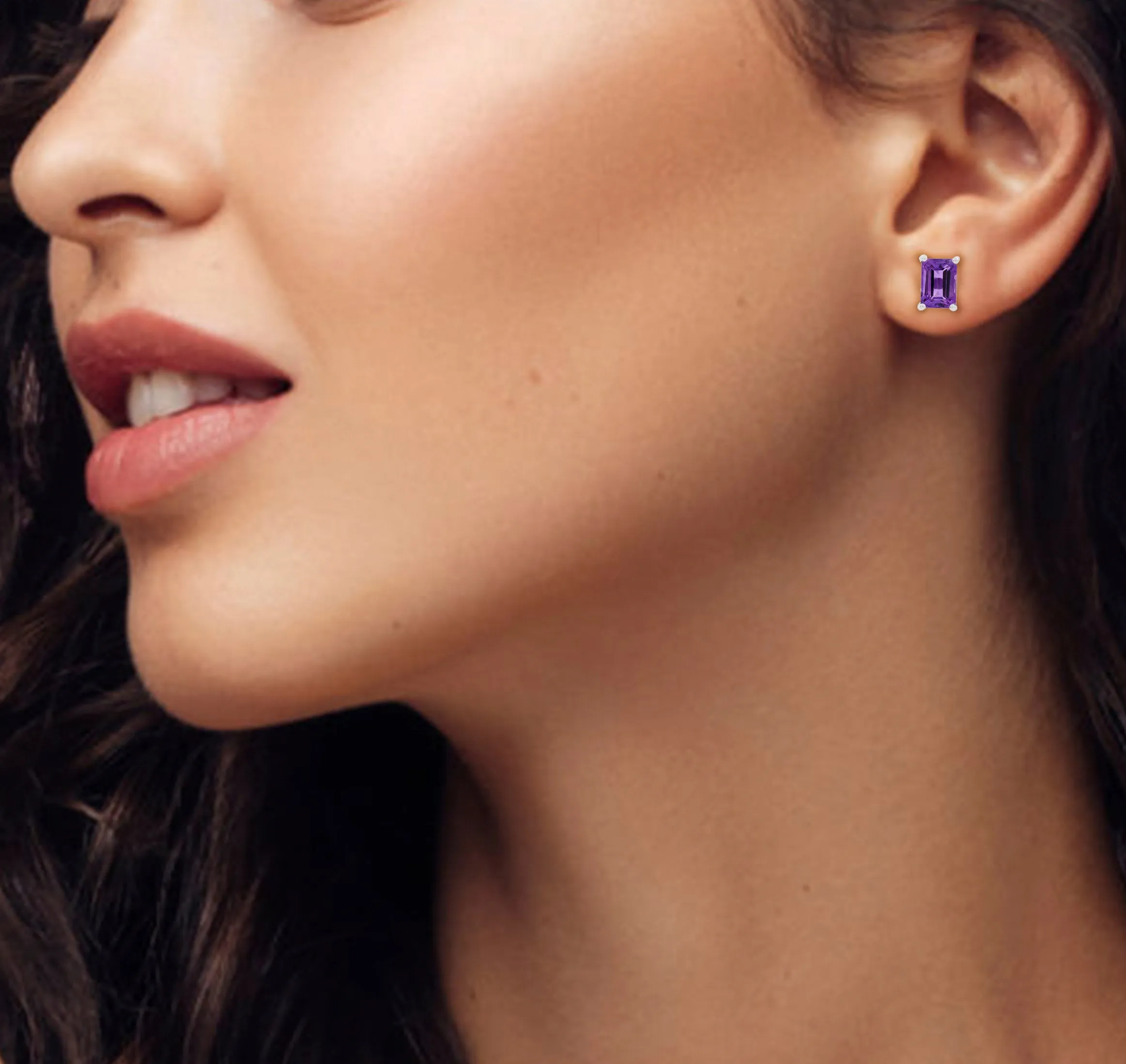 Silver Amethyst Stud Earrings