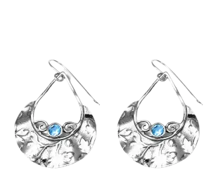 Silver drop earrings set blue topaz for women