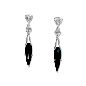 Silver Triangle Top Black Spinel and White Topaz Earrings