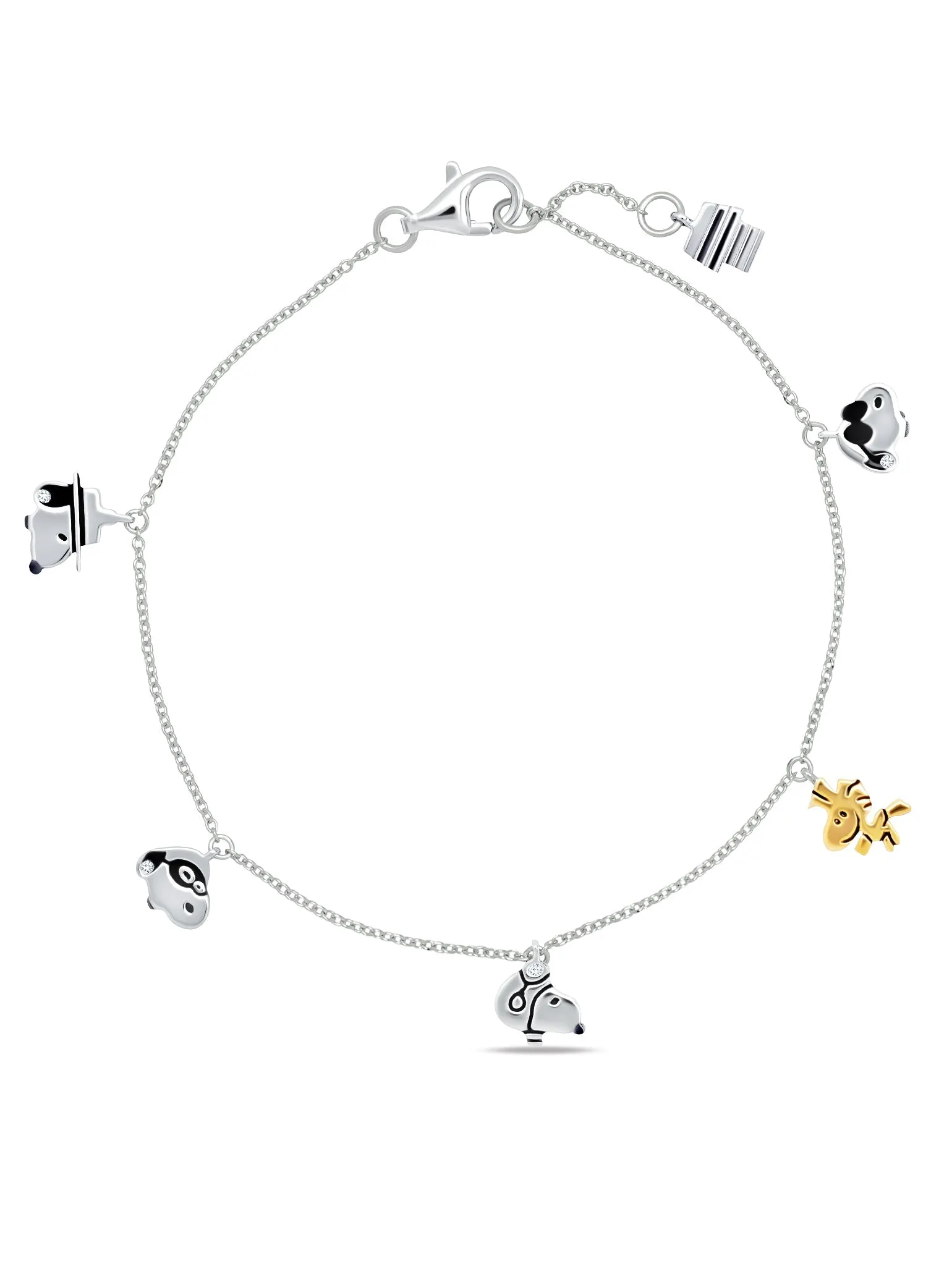 Snoopy & Woodstock Charm Bracelet in pure platinum