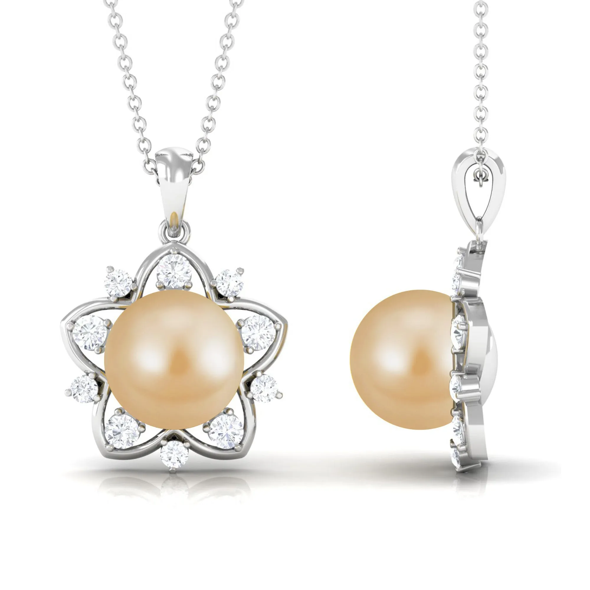 South Sea Pearl and Diamond Star Pendant Necklace