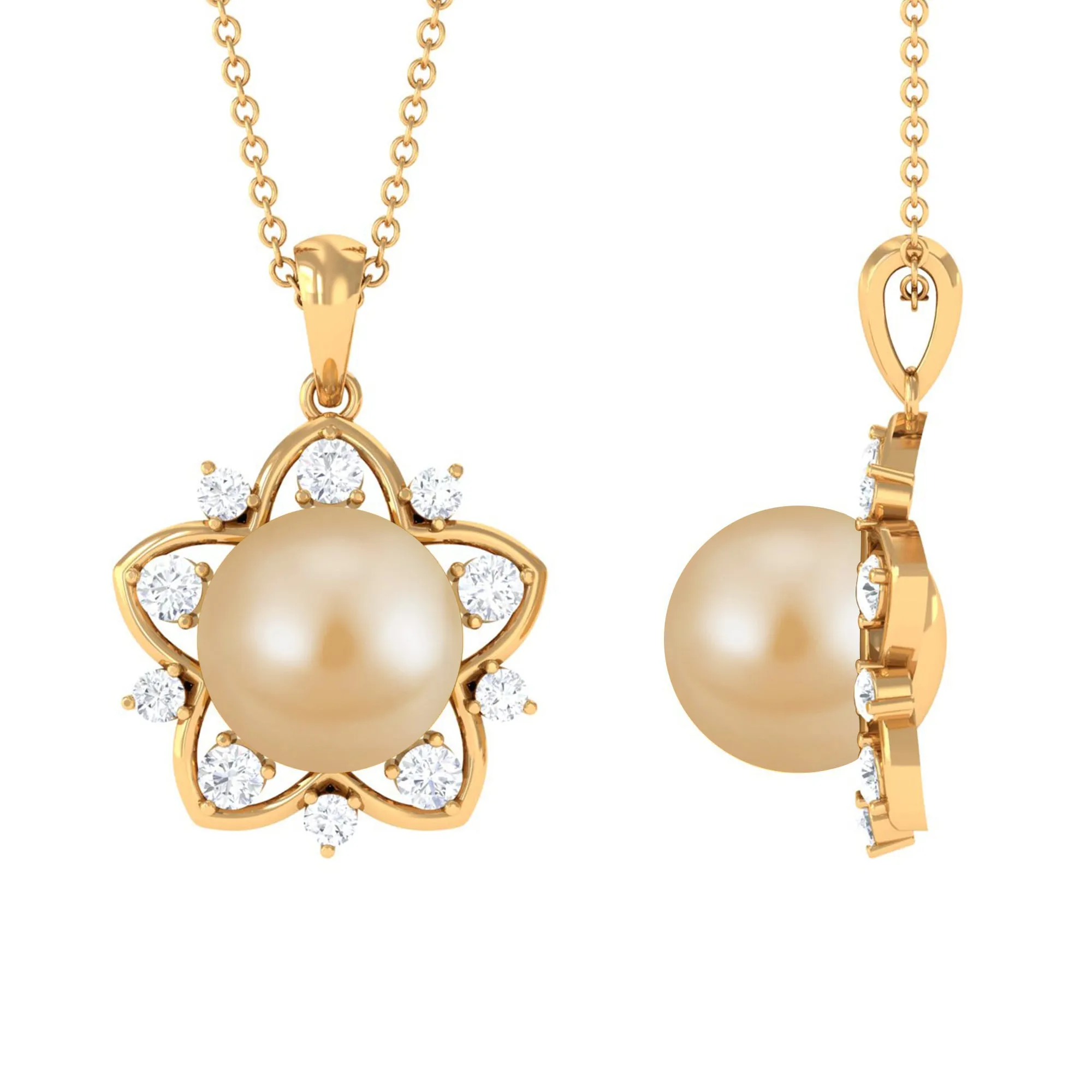 South Sea Pearl and Diamond Star Pendant Necklace