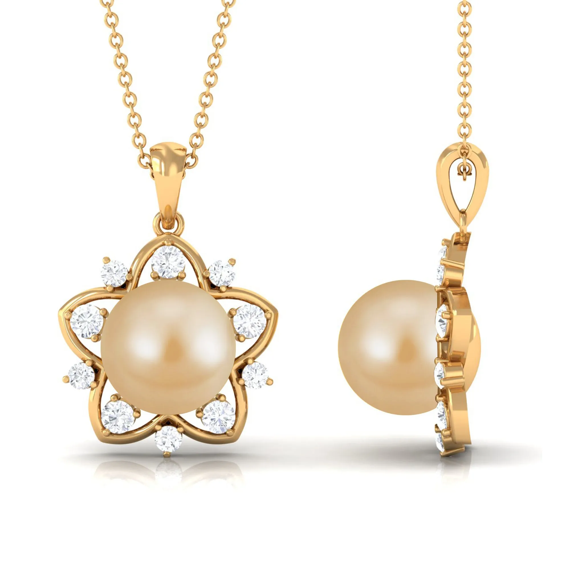South Sea Pearl and Diamond Star Pendant Necklace