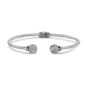 Sterling Silver And 18K Yellow Gold Two Tone Moonstone Twisted Hinged Bangle Bracelet