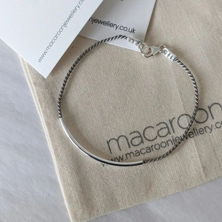 Sterling Silver Bar and Silk Bracelet