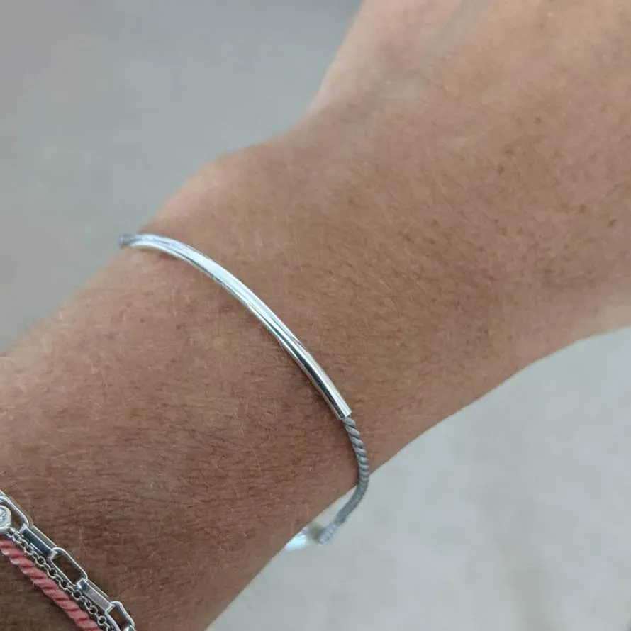 Sterling Silver Bar and Silk Bracelet