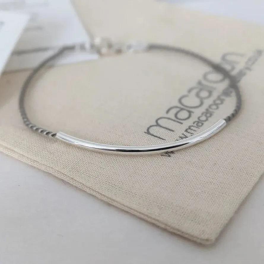 Sterling Silver Bar and Silk Bracelet