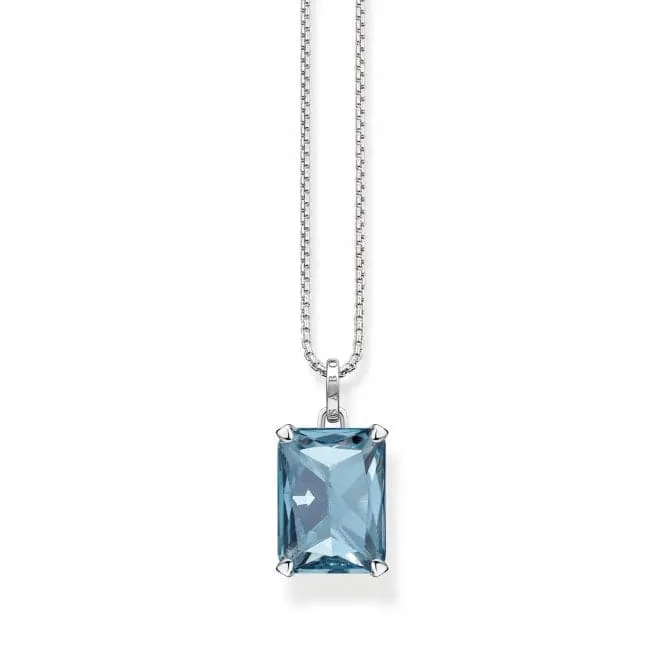 Sterling Silver Light Blue Stone Necklace KE1957-009-1-L50V
