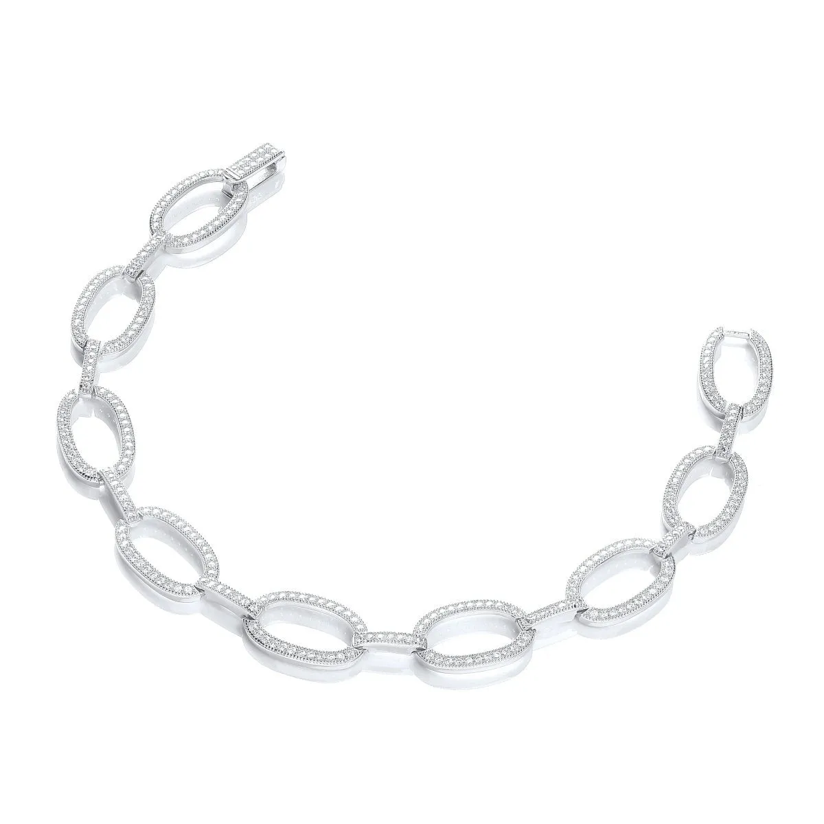 Sterling Silver Micro Pave CZ Oval Bracelet