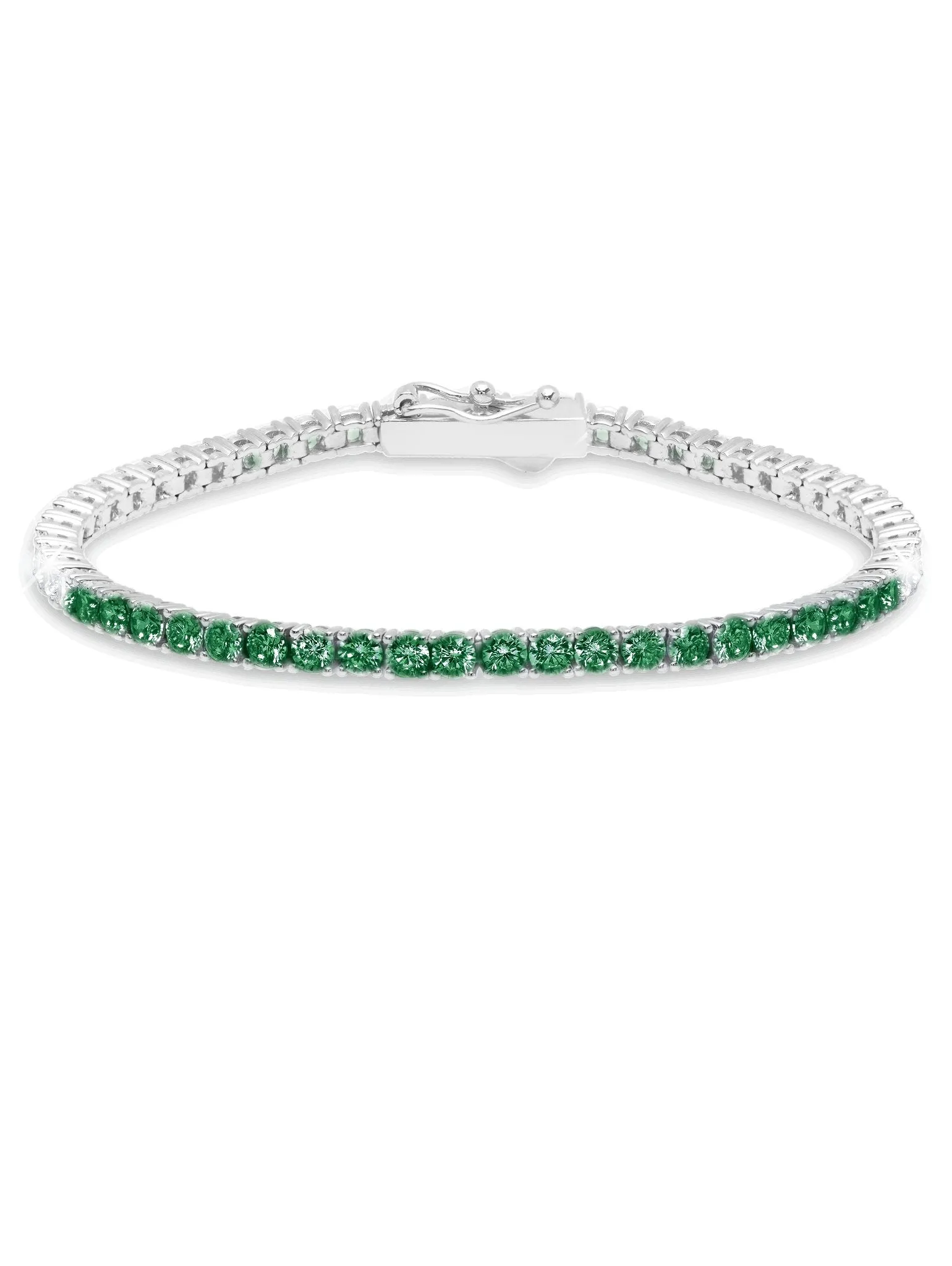 Tennis Bracelet With Round Cut 3mm Emerald Color Stones Sale
