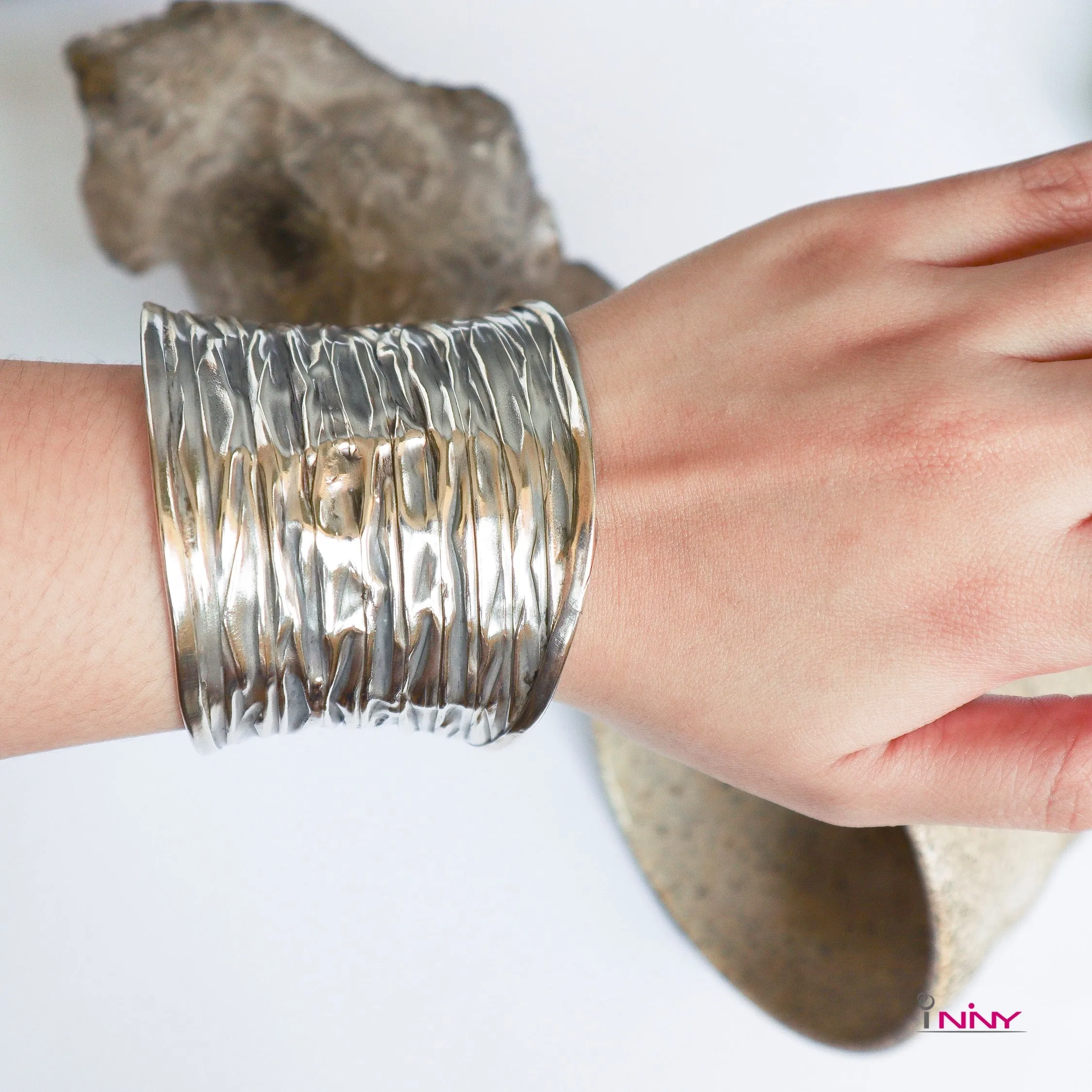 Tribal Silver Ripple Bangle