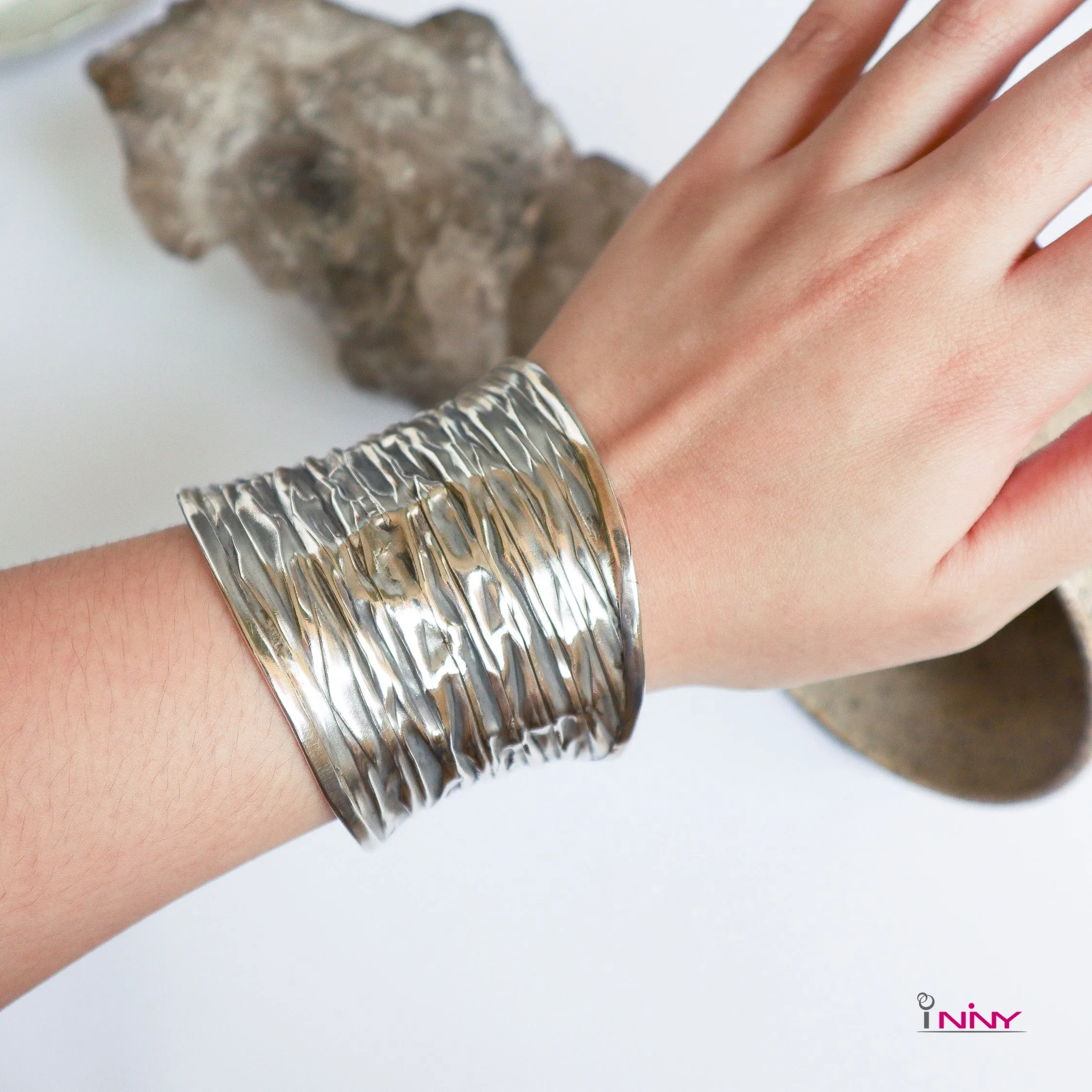 Tribal Silver Ripple Bangle
