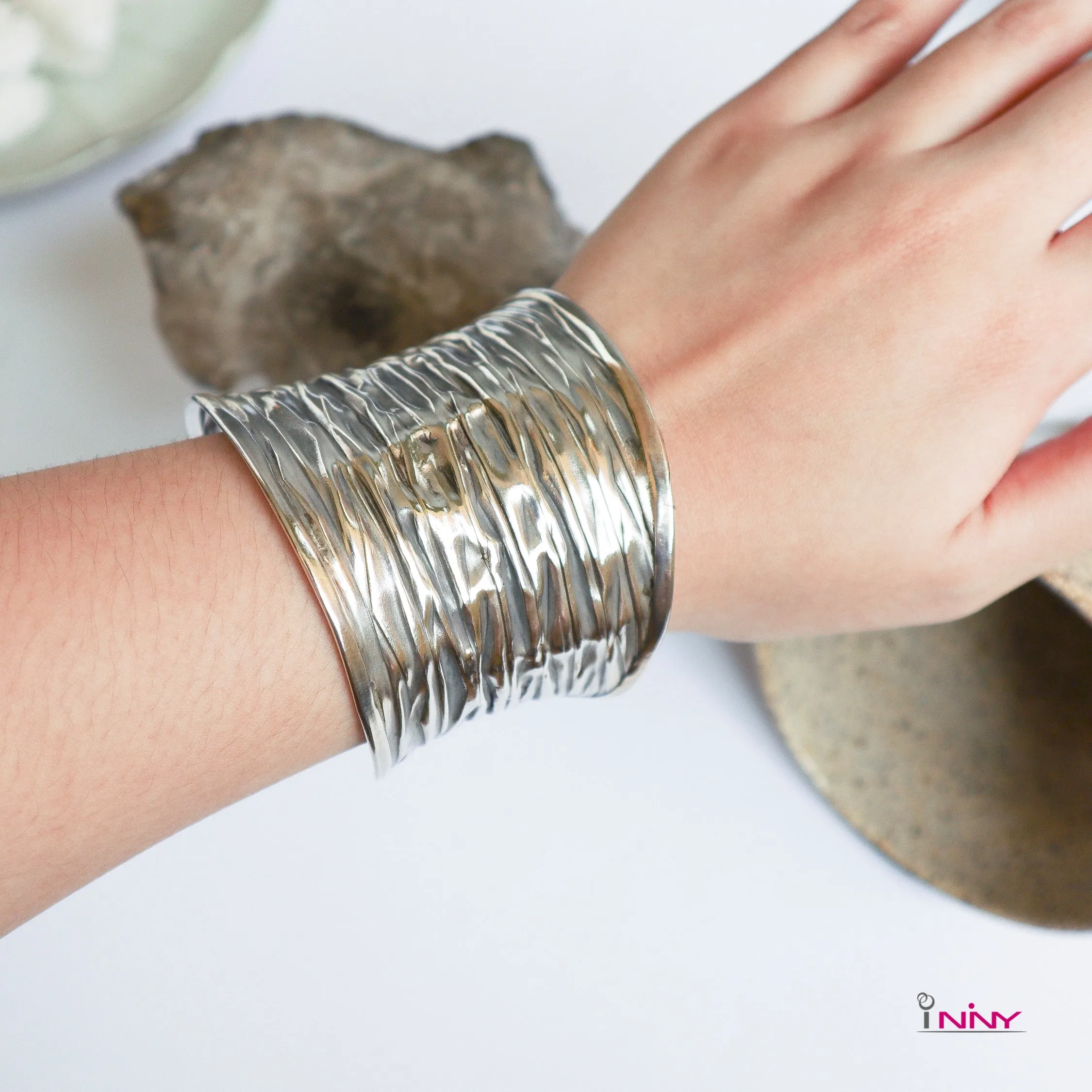 Tribal Silver Ripple Bangle