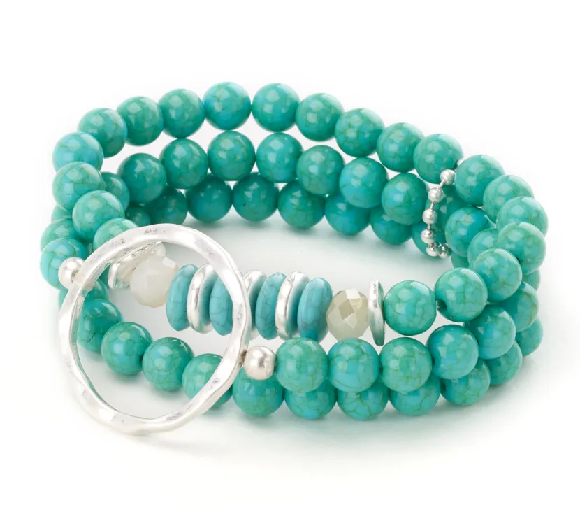 Turquoise Beaded Bracelet with Silver Centerpiece