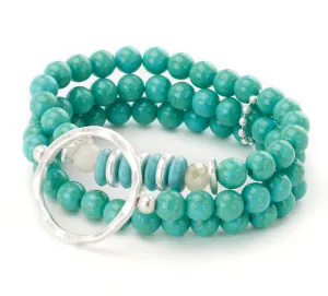 Turquoise Beaded Bracelet with Silver Centerpiece