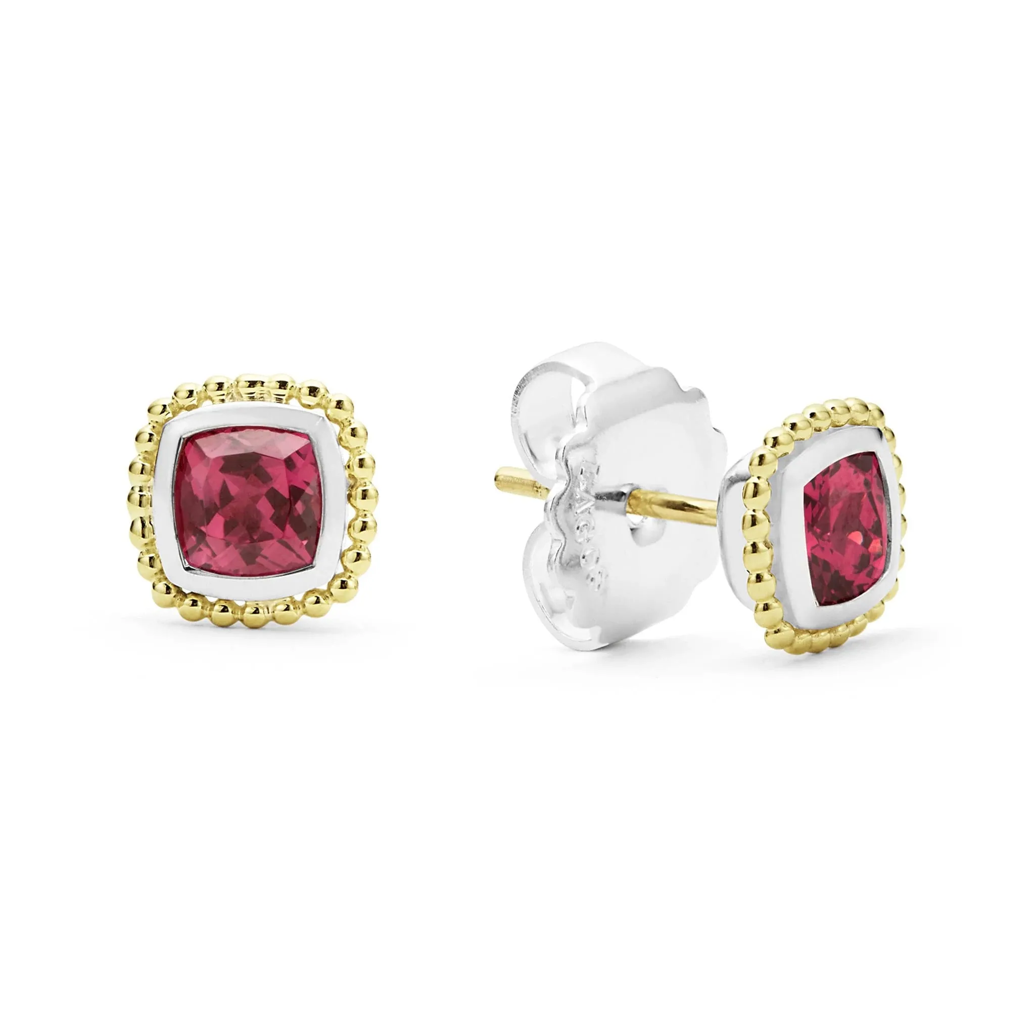 Two-Tone Rhodolite Garnet Stud Earrings