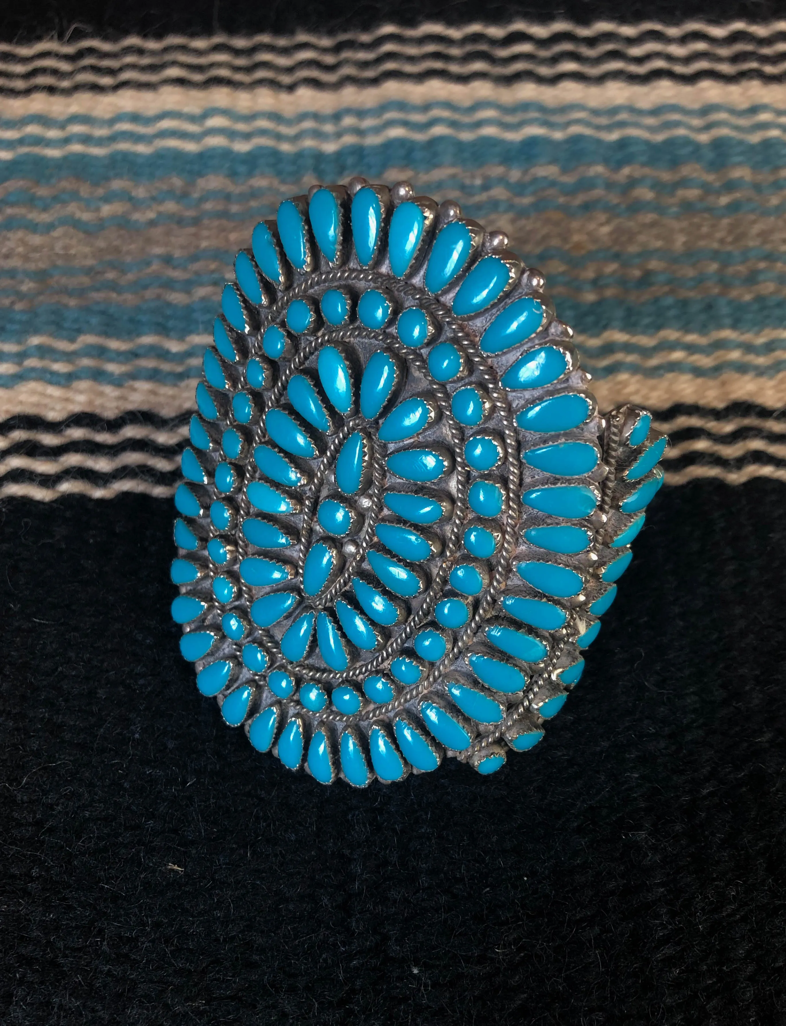 Vintage 40's Zuni Sterling Silver And Turquoise Large Cuff Bracelet