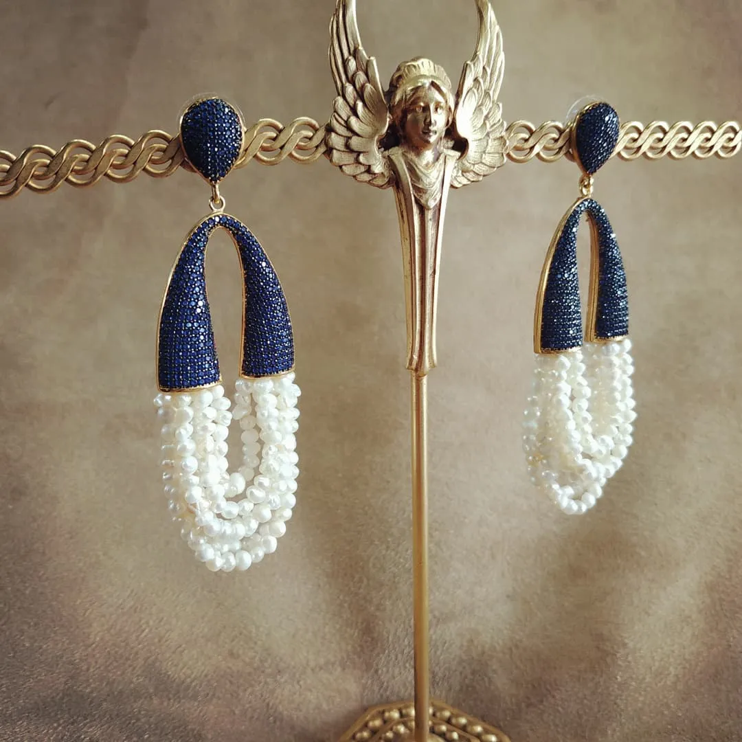 waterfall pearl and sapphire crystal pave earrings