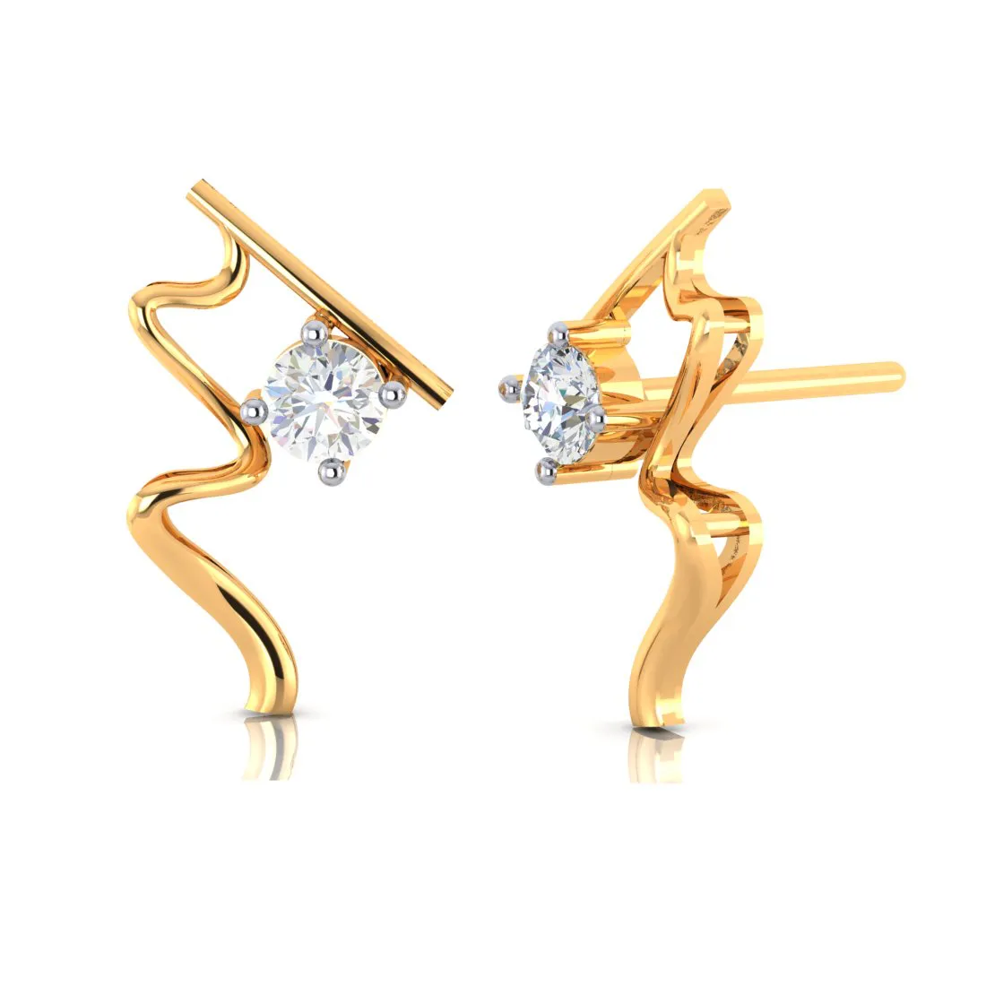 Wave Style 18k Gold Earrings With Diamonds